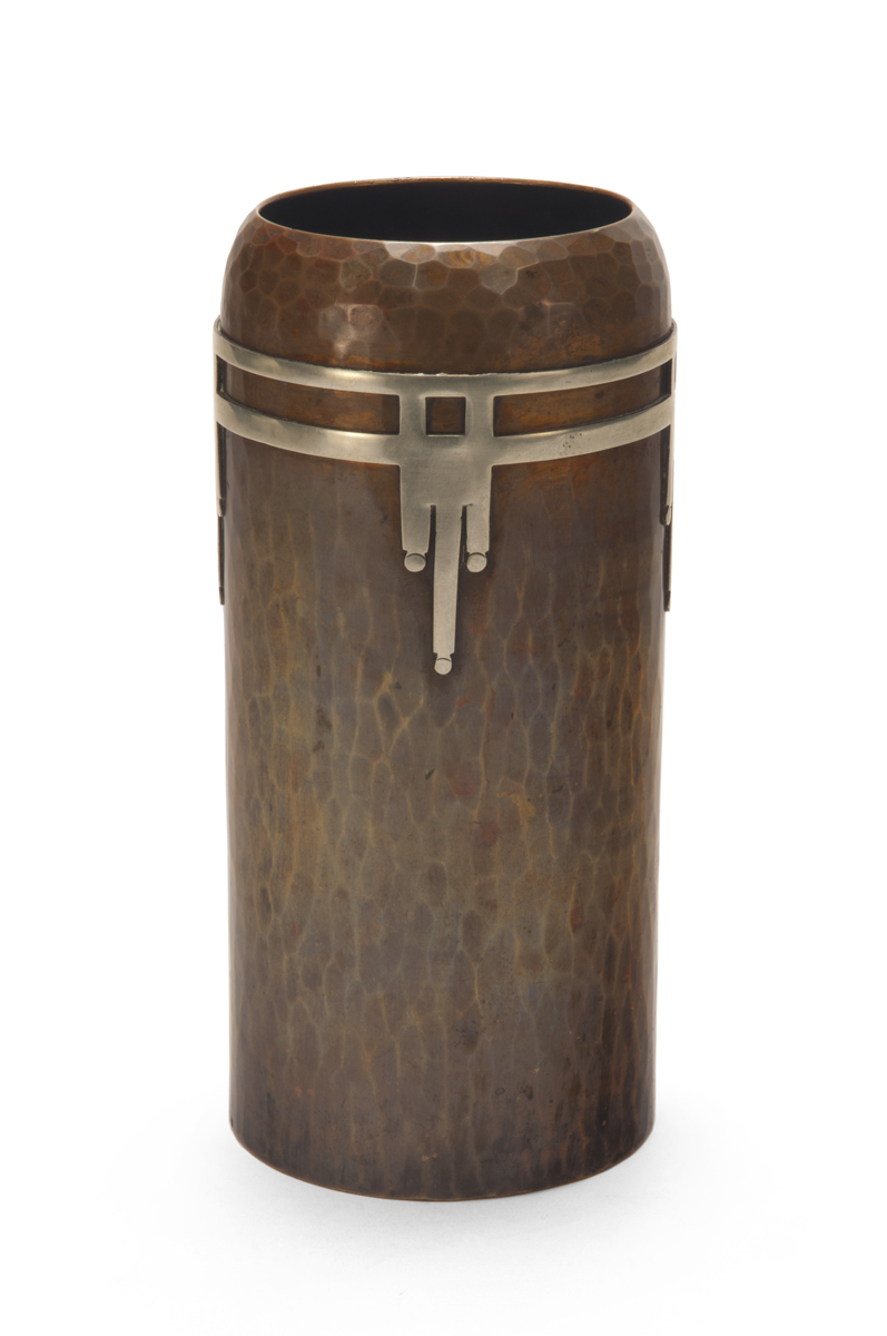 Cylindrical Vase with German Silver Overlay