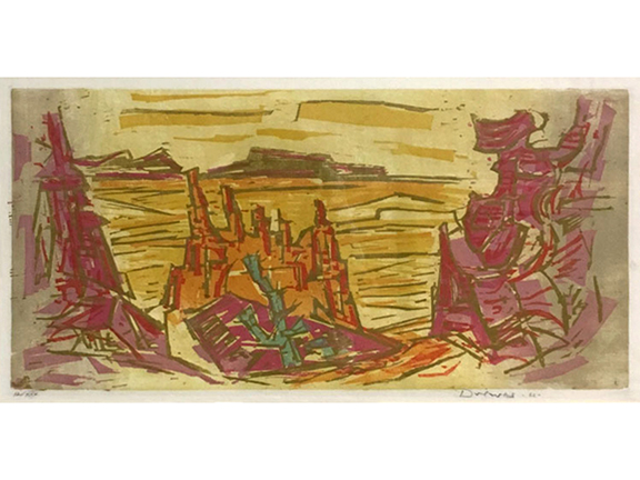 Descent into the Mojave Desert woodcut by Werner Drewes