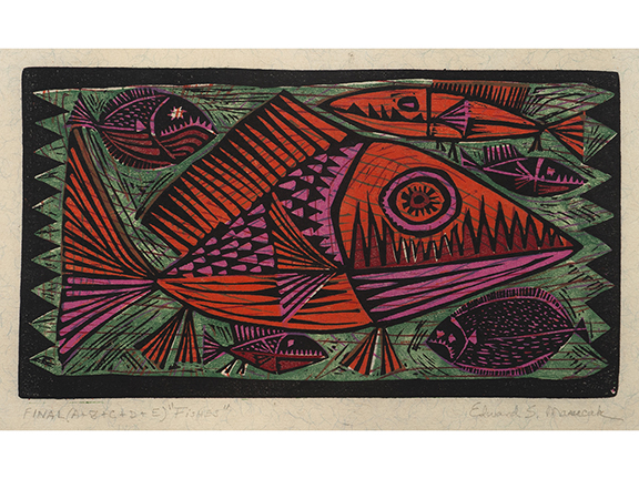 Fish linocut by Edward Marecak