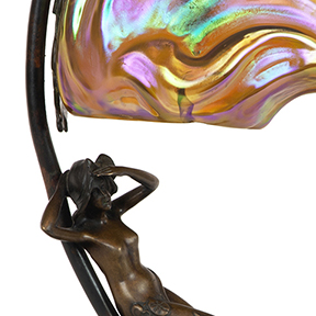Detail of Art Nouveau Bronze Lamp by Bonnefond