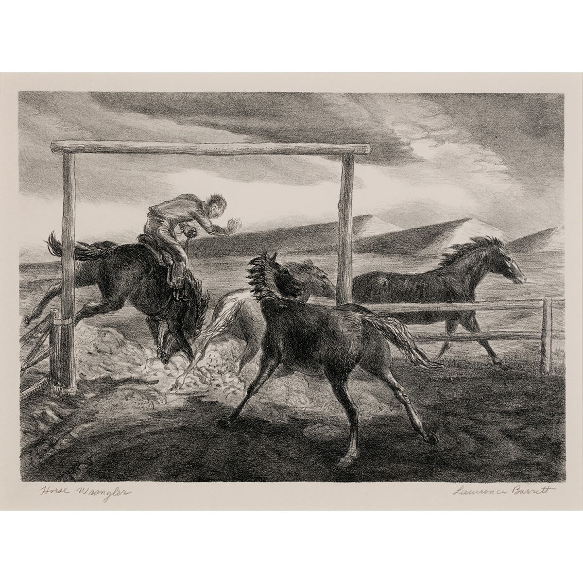 Horse Wrangler by Lawrence Barrett - lithograph - Kirkland Museum