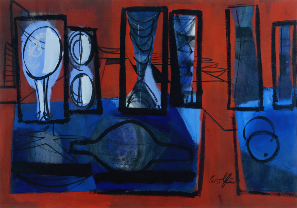 Red and Blue Abstract Still Life, 1950s, by Lynn Wolfe