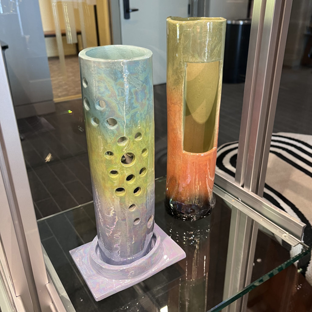 Jutta Golas colorful ceramic sculptures in Kirkland Museum Store