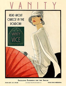 Cover of a faux magazine based on a Vogue cover, containing the object information for the exhibition